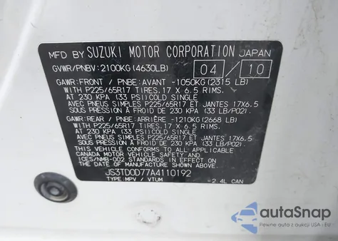 2010 Suzuki Grand Vitara Limited from USA, damaged, VIN JS3TD0D77A4110192